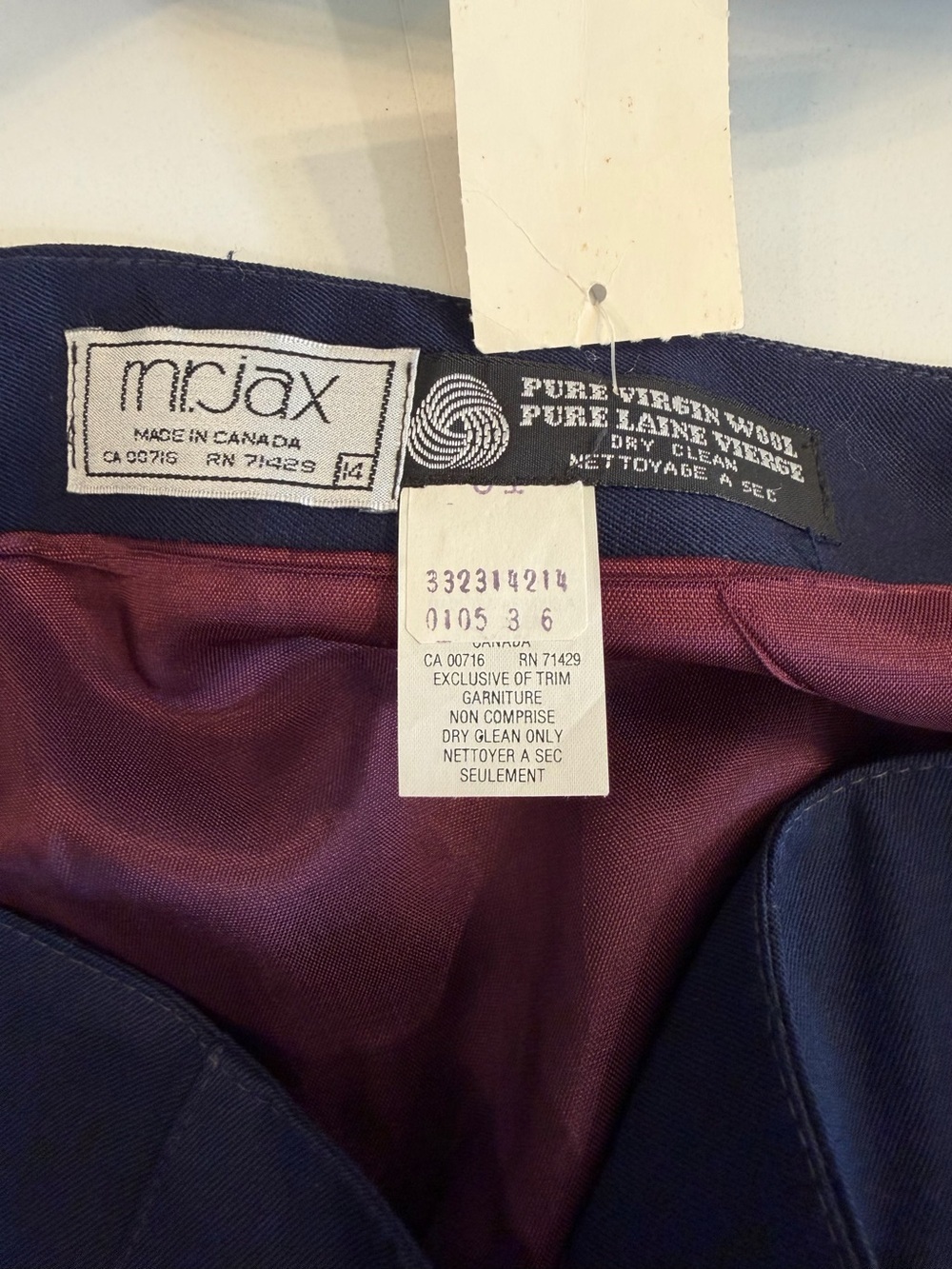 Vintage Deadstock Mr. Jax Navy Virgin Wool Pencil Midi Skirt Gold Button 14 NWT - Picture 8 of 11